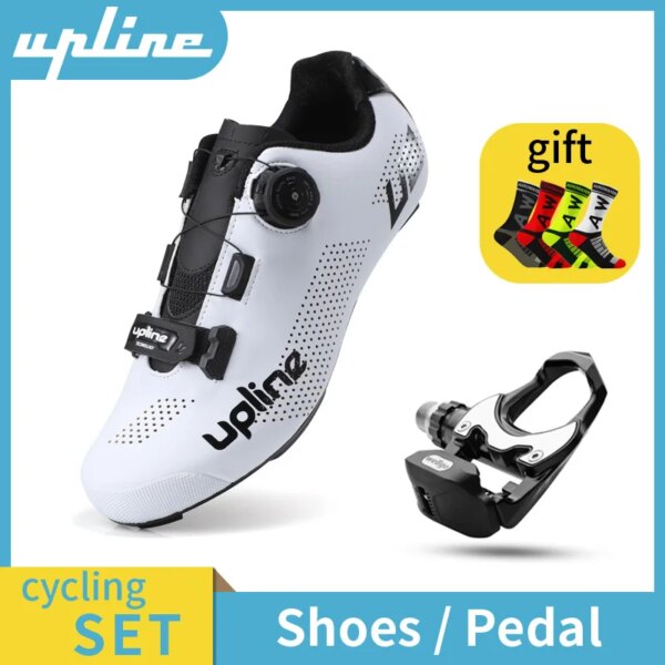 Upline-zapatos de ciclismo con autosujeción para hombre, zapatillas de bicicleta de carretera ultraligeras, sistema de cordones, pedal con juego de zapatos