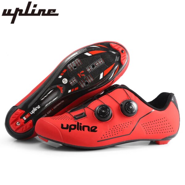 Upline-zapatos de ciclismo de carretera de carbono para hombre, zapatillas de bicicleta de carretera ultraligeras, profesionales, autoblocantes, transpirables, rojo y blanco