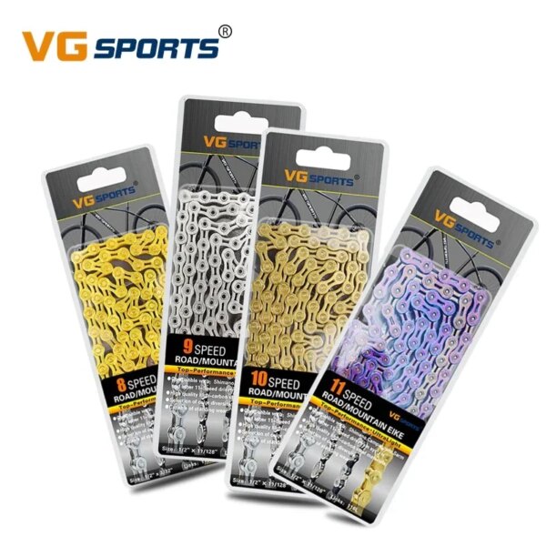 VG Sports Road Mountain Bike Parts cadena de bicicleta 8 9 10 11 velocidades Velocidade MTB cadenas 116L EL SL medio/completamente hueco oro plata