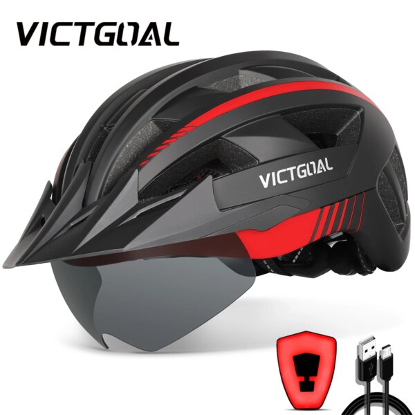 VICTGOAL-casco de bicicleta para hombre, gafas con visera, accesorios para bicicleta, luz LED para montaña y carretera, recargable por USB, casco para ciclismo de montaña