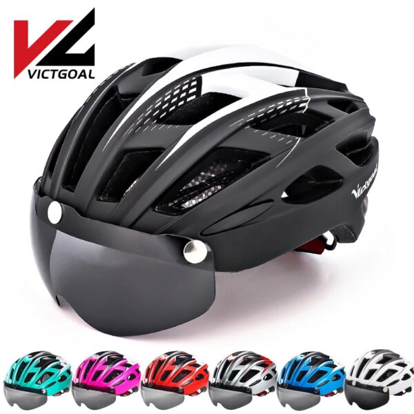 VICTGOAL Casco de bicicleta para adultos hombres mujeres casco de bicicleta con gafas casco de ciclismo ultraligero MTB Road Mountain casco de ciclismo