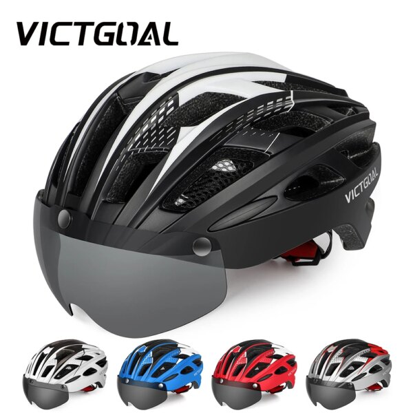 VICTGOAL-casco de ciclismo para hombre, gafas magnéticas, visera solar, luz trasera LED, seguridad para bicicleta, Scooter, MTB, cascos de bicicleta de carretera