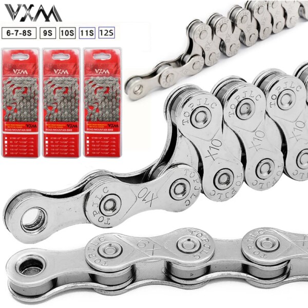 VXM Cadenas de Bicicleta 6 7 8 9 10 11 12 Cadena de Velocidad MTB Cadena de Plata electrochapada Bicicleta de Carretera 24/27/30 Piezas de Bicicleta de Velocidad Variable