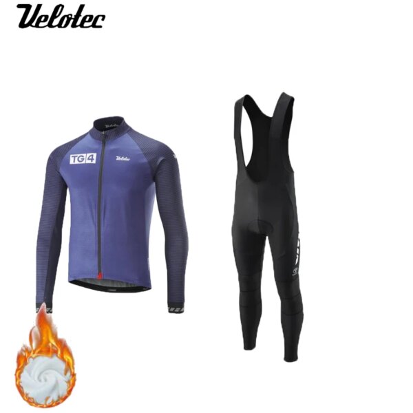 Velotec-Chaquetas de invierno para ciclismo de carreras, conjunto de Jersey de manga larga, Jersey cálido de lana para bicicleta, ropa de ciclismo de carretera y triatlón