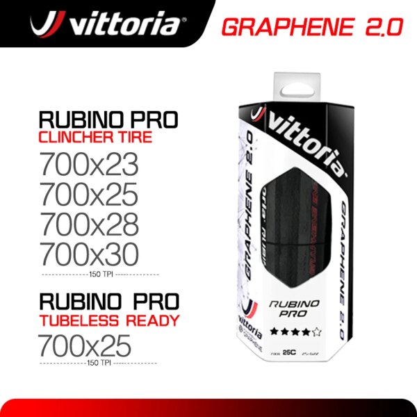 Neumático de carretera Vittoria RUBINO PRO 700 × 25/28 grafeno 2,0 neumáticos plegables sin cámara/clincher 150TPI para competición de bicicleta de carretera 700X28C