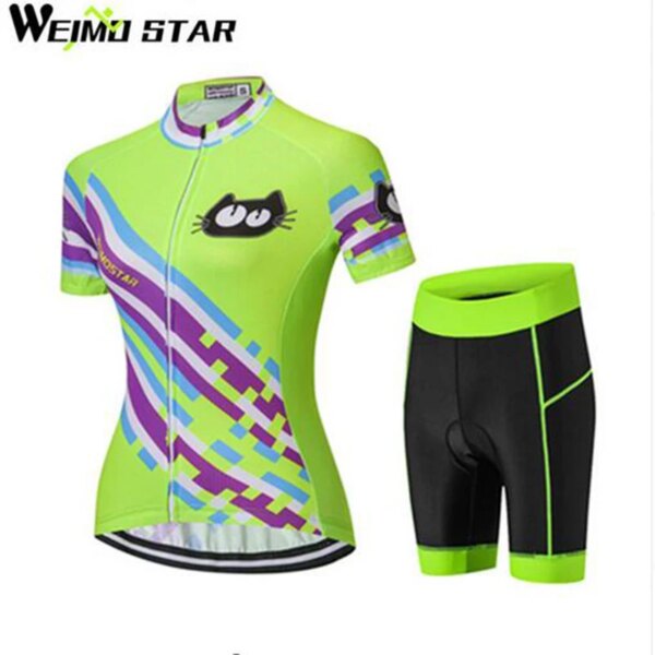 WEIMOSTAR-Conjunto de Jersey y pantalones cortos de Ciclismo de poliéster transpirable para mujer, Ropa para Ciclismo de montaña, Ropa de Ciclismo para niñas y gatos