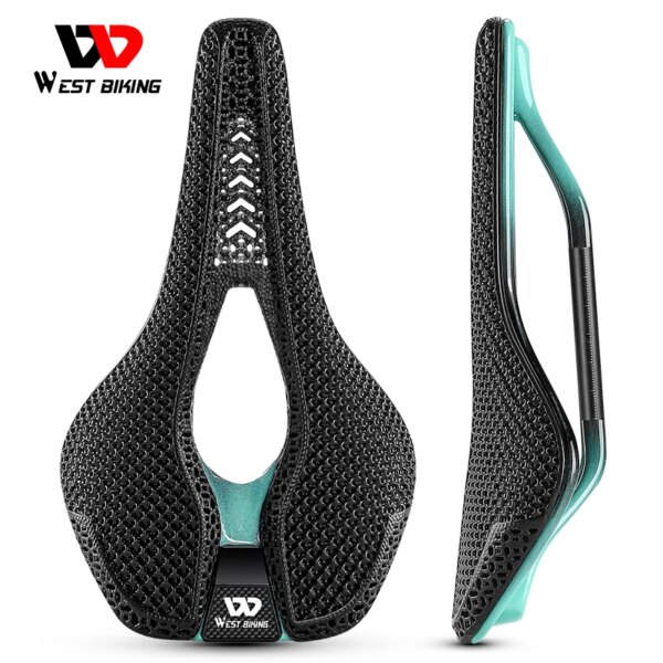 WEST BIKING-sillín de carbono T800 con estampado 3D, asiento profesional de bicicleta corta para la nariz, sillín de carreras ultraligero, piezas de bicicleta