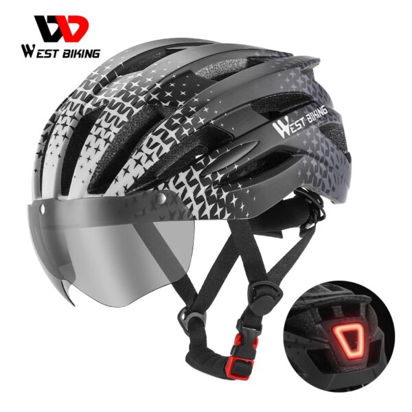 WEST BIKING-casco de bicicleta para adulto, con luz trasera LED, gafas de ciclismo, apto para cascos de bicicleta ligeros y transpirables de 56-61cm