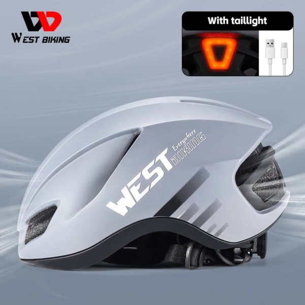 WEST BIKING-casco de bicicleta con luz LED de ciclismo, recargable, casco neumático para bicicleta de montaña y carretera, sombrero deportivo seguro