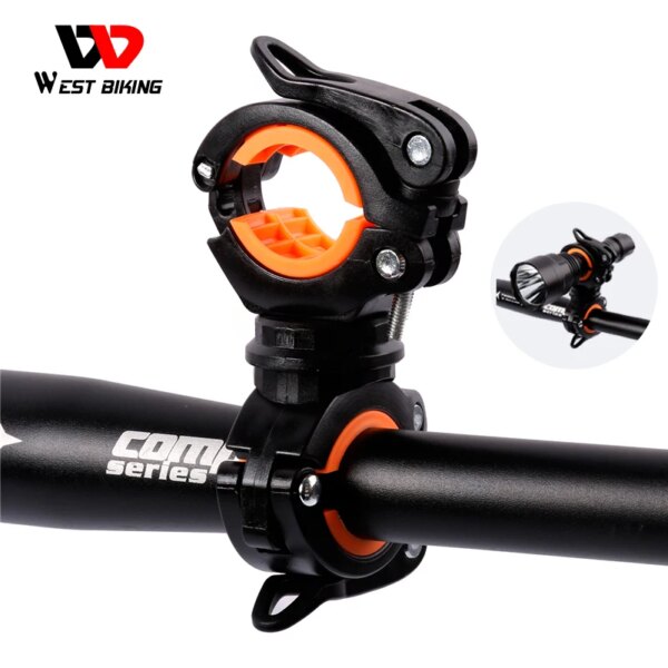 WEST BIKING-luz giratoria para bicicleta, soporte doble, linterna frontal LED, lámpara de bomba, tija de sillín para manillar, soporte de luz para bicicleta de montaña