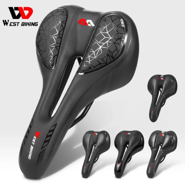 WEST BIKING-sillín de bicicleta, cojín cómodo relleno de esponja de Gel para hombre, alfombrilla para asiento delantero de bicicleta de montaña, sillín de ciclismo suave y transpirable