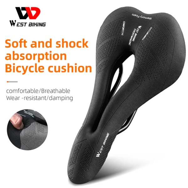 WEST BIKING-sillín de bicicleta hueco y transpirable, cojín para bicicleta de carretera, suave absorción de impacto, impermeable, equipo de ciclismo