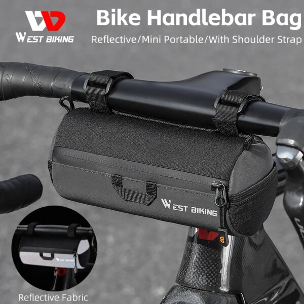 WEST BIKING-Bolso para manillar de bicicleta, bolso de hombro reflectante portátil para ciclismo de montaña o de carretera, bolsas de herramientas delanteras, banda elástica