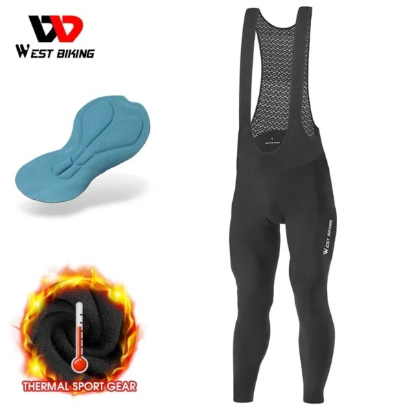 WEST BIKING-pantalones con pechera de lana para ciclismo para hombre, ropa deportiva acolchada para bicicleta de montaña, Enduro y de carretera, medias largas con pechera, equipo deportivo térmico para invierno