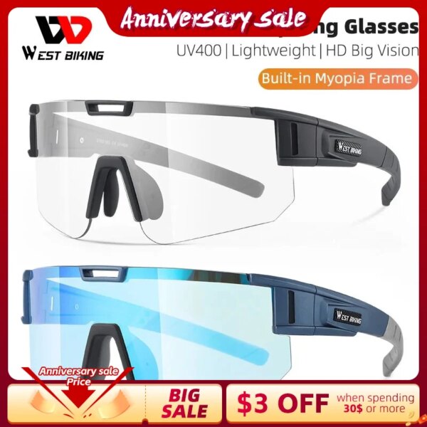 Gafas de ciclismo WEST BIKING, gafas de sol fotocromáticas para hombres y mujeres UV400, gafas para bicicleta de carretera MTB, gafas para deportes al aire libre y senderismo