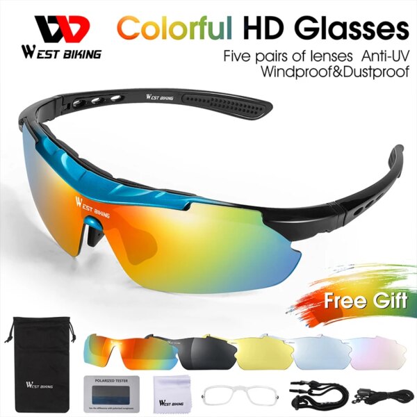 Gafas de Ciclismo WEST BIKING, gafas polarizadas, 5 lentes, gafas de sol para bicicleta al aire libre, MTB, bicicleta de carretera, Ciclismo, hombres y mujeres, gafas de Ciclismo