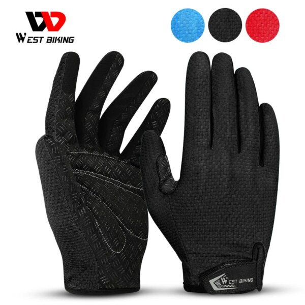 WEST BIKING-guantes de ciclismo antideslizantes para deportes al aire libre, guantes para bicicleta de montaña a prueba de viento, senderismo, pesca, pantalla táctil