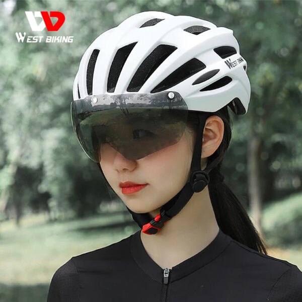 WEST BIKING-casco de ciclismo para hombre y mujer, casco cómodo para bicicleta de montaña y carretera, gorra segura, gafas magnéticas para motocicleta, equipo para casco