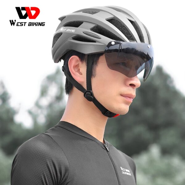 WEST BIKING-casco de ciclismo con visera para hombre y mujer, casco de bicicleta de montaña y carretera, gorra segura, gafas magnéticas para motocicleta, equipo para casco