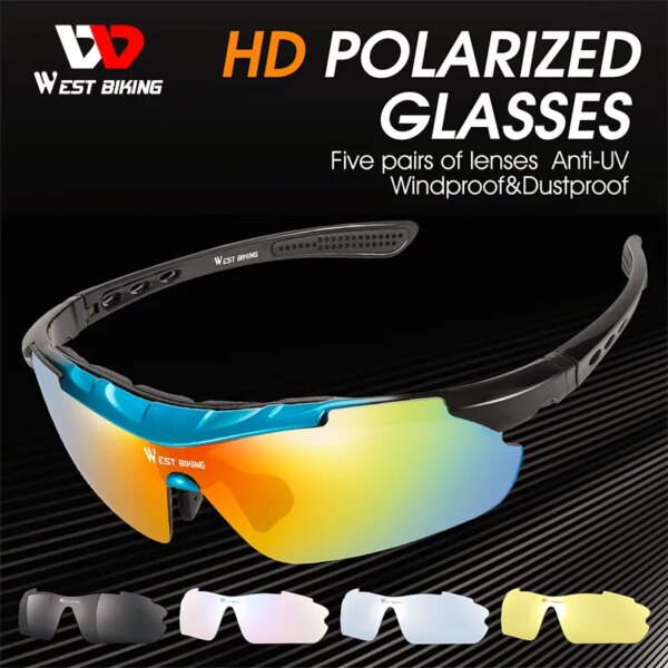 WEST BIKING-gafas de sol polarizadas para ciclismo, gafas de tendencia a prueba de viento para bicicleta y motocicleta, 5 lentes UV400, gafas de montaña con marco para miopía