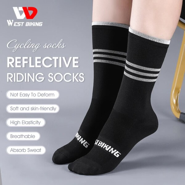 WEST BIKING calcetines de ciclismo altamente reflectantes seguridad nocturna hombres mujeres profesional bicicleta calcetines deporte senderismo calcetín para correr