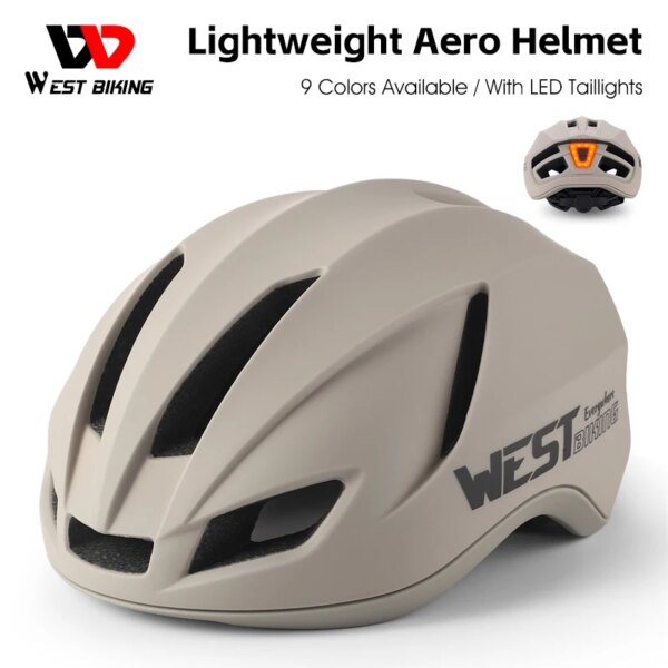 WEST BIKING-casco Aero ligero para hombre y mujer, casco caqui para bicicleta de montaña y carretera, Scooter Eléctrico, casco para pareja con luces LED traseras