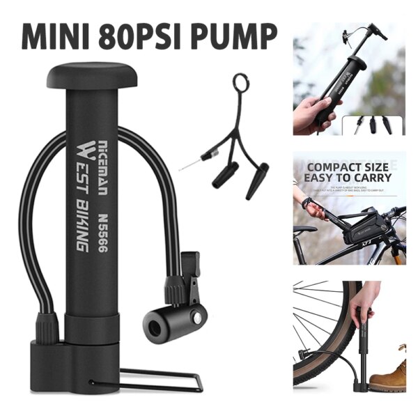 WEST BIKING-bomba de aire Manual con válvula Schrader, Inflador de neumáticos para bicicleta de montaña y carretera, bomba de suelo ligera y portátil, accesorio para ciclismo