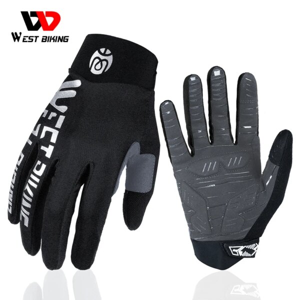 WEST BIKING-guantes de ciclismo para hombre y mujer, de silicona, a prueba de golpes, con pantalla táctil y dedos completos, para deportes de montaña y carretera