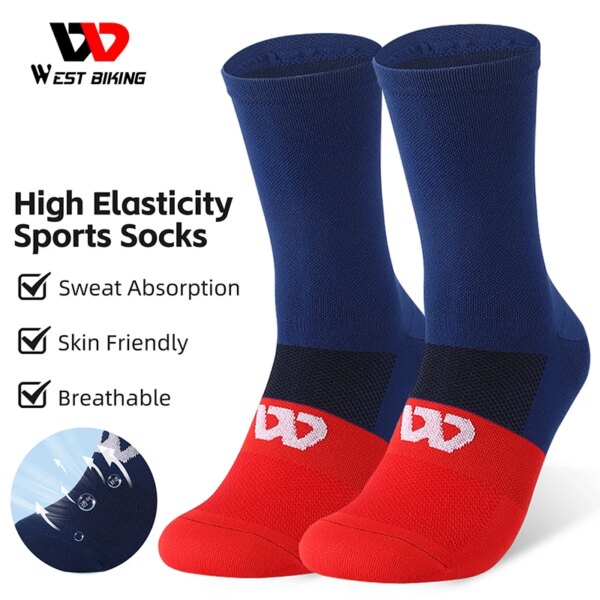 WEST BIKING-Calcetines deportivos para hombre, medias largas transpirables absorbentes para el sudor, cómodas, para ciclismo, para verano y ocio, para primavera y otoño