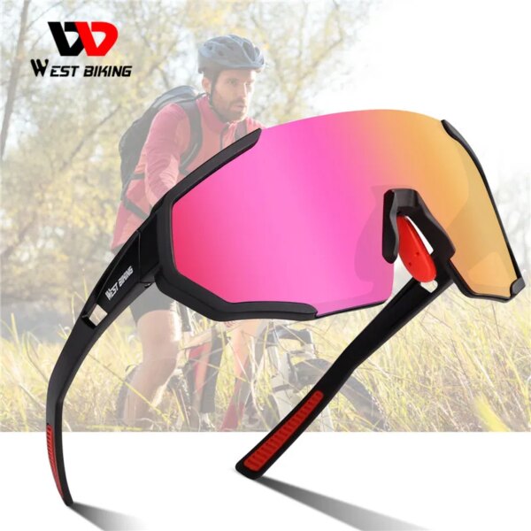 Gafas de ciclismo polarizadas WEST BIKING con 3 lentes, gafas deportivas para ciclismo, gafas a prueba de viento con marco completo, gafas de sol UV400