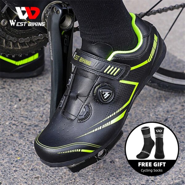 WEST BIKING-zapatos de ciclismo de carretera para hombre y mujer, zapatillas deportivas transpirables sin bloqueo, profesionales, atléticos para exteriores