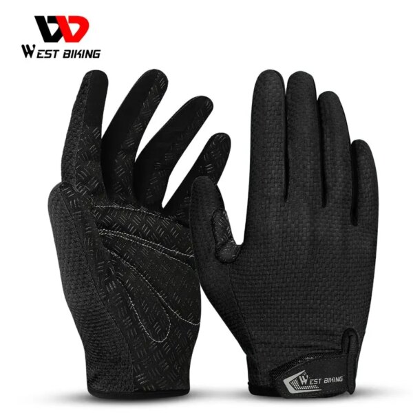 WEST BIKING-guantes de ciclismo de verano, manoplas con dedos completos para bicicleta de montaña, antideslizantes, de silicona, para conducir en la palma