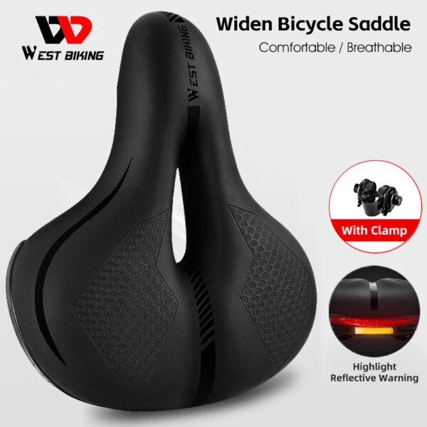 WEST BIKING-sillín de bicicleta ancho, ergonómico, con absorción de impacto, grueso, suave y cómodo, piezas de ciclismo