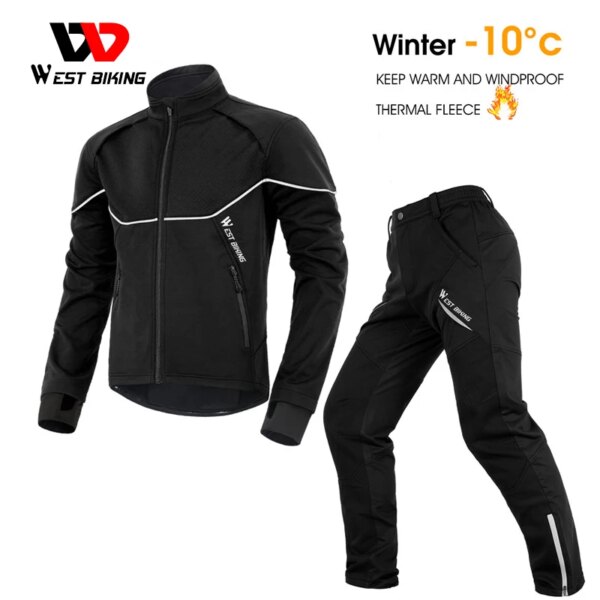 WEST BIKING-traje de ciclismo de invierno, Jersey térmico a prueba de viento para bicicleta, para hombre y mujer, para correr, esquí, Snowboard, chaqueta, abrigo, pantalones, ropa deportiva