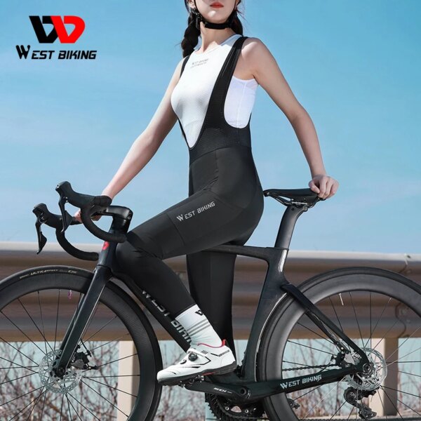 WEST BIKING-pantalones con pechera acolchados para ciclismo para mujer, con bolsillo, cojín de absorción de impacto 3D, pantalones MTB, equipo deportivo de refrigeración