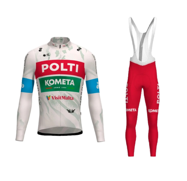 Jersey de Ciclismo del equipo POLTI KOMETA térmico de lana de invierno, Ropa de bicicleta de manga larga con pantalones con pechera, Ropa de Ciclismo 2024