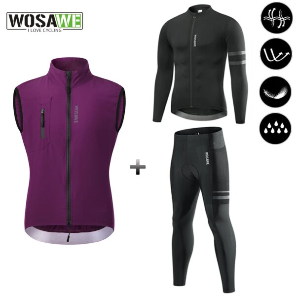 WOSAWE 2023 nuevo Pro ligero a prueba de viento ciclismo Jersey bicicleta de carretera chaleco conjunto hombres cortavientos para ciclismo chaleco transpirable sin mangas