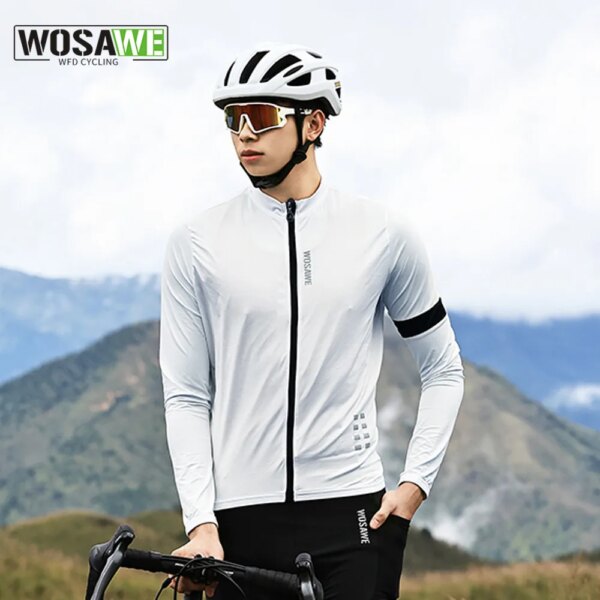 WOSAWE, camisetas de ciclismo de otoño para hombre, Jersey de manga larga, ropa de carrera, Jersey de ciclismo, ropa de ciclismo, manga de tela de malla