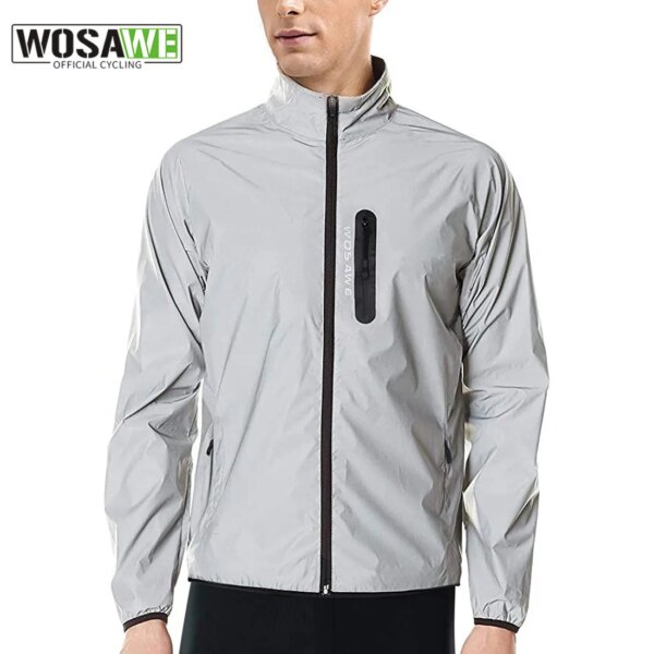 WOSAWE chaqueta de ciclismo cortavientos reflectante noche brillante correr impermeable MTB bicicleta chaqueta altamente Visible