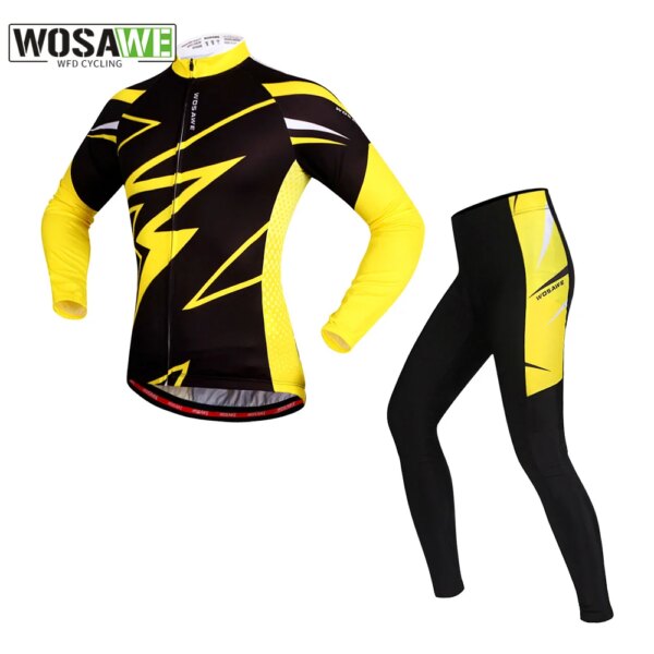 WOSAWE Conjunto de Jersey de Ciclismo transpirable de secado rápido de manga larga Jersey pantalones de bicicleta con almohadilla de esponja Ciclismo Ropa MTB Ropa de hombre