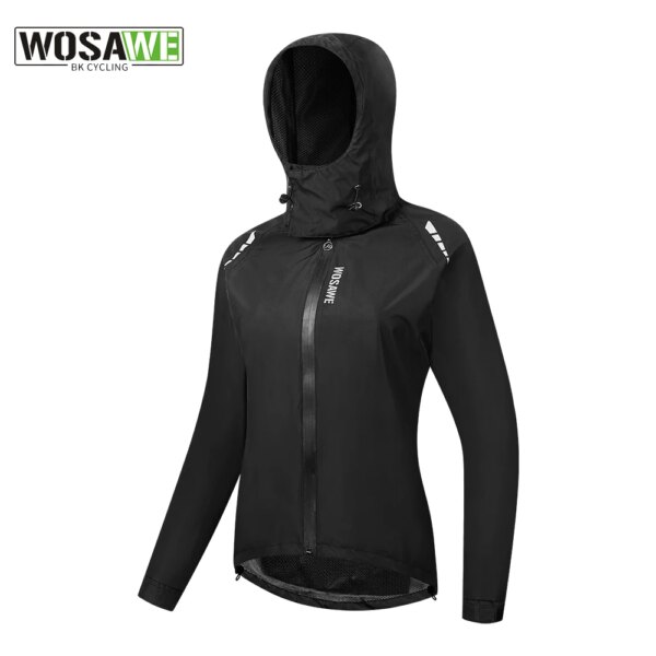 WOSAWE-Chaqueta impermeable para ciclismo para mujer, impermeable reflectante transpirable con capucha, cortavientos para deportes al aire libre con capucha