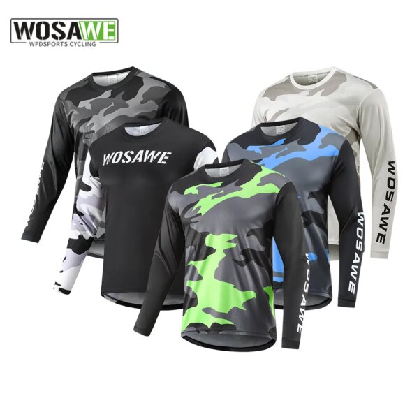 WOSAWE MTB Road Motocross camisa hombres transpirable bicicleta de montaña Mtb manga larga carreras secado rápido ciclismo Jersey