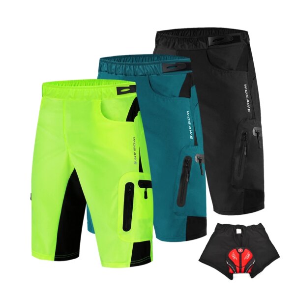 WOSAWE-pantalones cortos de ciclismo para hombre, con acolchado 3D incorporado, ajuste holgado, a prueba de golpes, transpirables con múltiples bolsillos