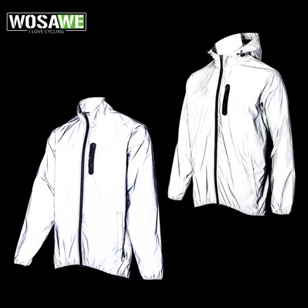 WOSAWE, chaqueta totalmente reflectante para hombre, cortavientos y ligero para exteriores, chaqueta para la lluvia con capucha para bicicleta MTB, abrigo para correr, pescar y ciclismo