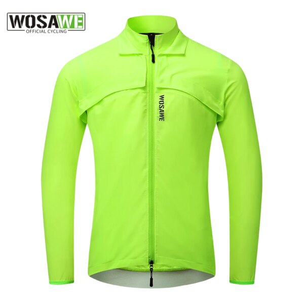 WOSAWE Chaqueta de Ciclismo para Hombre Chaleco de Jersey de Manga Larga Abrigo Cortavientos Chaqueta Cortavientos Ropa Deportiva para Exteriores a Prueba de Viento con Mangas extraíbles