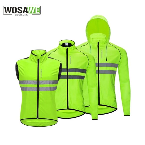 WOSAWE chaquetas reflectantes de ciclismo con capucha para hombres que montan en bicicleta, ropa impermeable para bicicleta, camisetas de manga larga, chaleco a prueba de viento