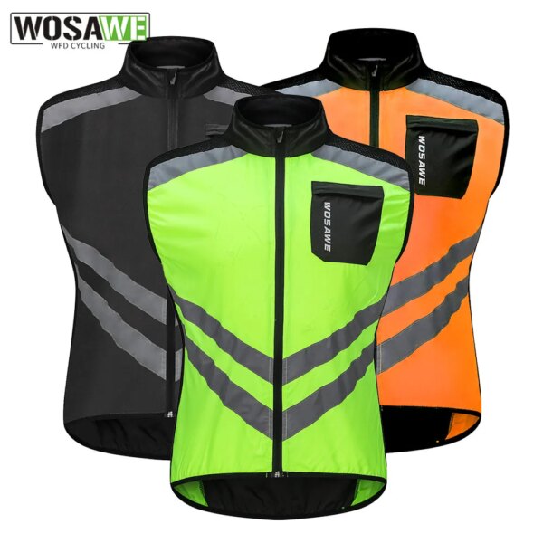 WOSAWE-Chaleco reflectante para ciclismo, chaqueta a prueba de viento para bicicleta de montaña, Jersey sin mangas, chaleco de ciclismo de alta visibilidad, abrigo de viento cilismo