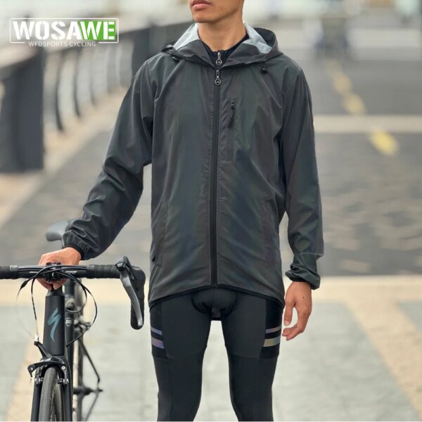WOSAWE chaqueta reflectante con capucha para bicicleta abrigo a prueba de viento para ciclismo de montaña o de carretera ropa de manga larga chaquetas finas de secado rápido