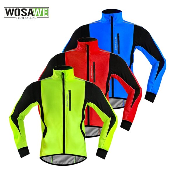 WOSAWE-Chaqueta reflectante de invierno para ciclismo, Jersey cálido de lana para bicicleta, resistente al viento, impermeable, ropa para bicicleta de montaña y carretera, abrigo de concha suave