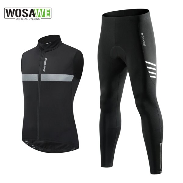 WOSAWE-Conjunto de ciclismo de lana térmica, chaleco de ciclismo de invierno, ropa deportiva sin mangas, chaqueta de carreras, traje de pantalón de Gel para hombre, ropa de ciclismo